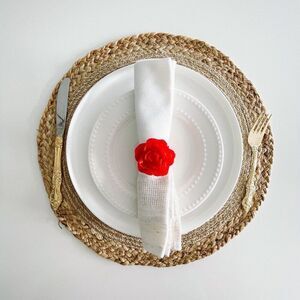 Elegant Rose Napkin Rings – Glitter Red - Handmade - Wedding Party Event Planner